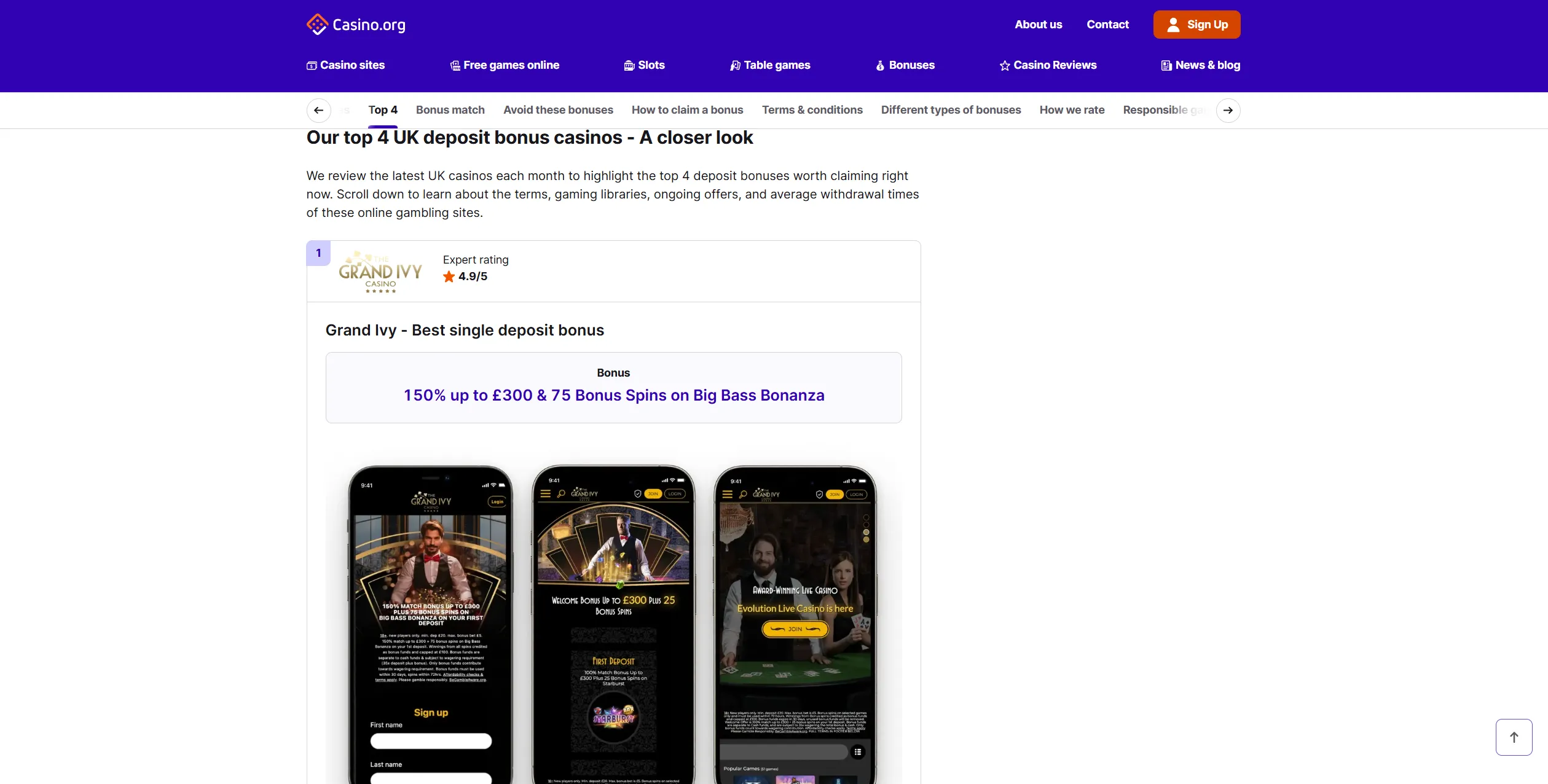 Screenshot of Casino.org - Best Uk Casino Bonuses & Welcome Offers